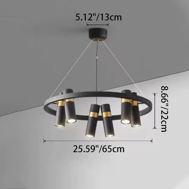 Contemporary Industrial Rotatable Glass Metal Tube Circle Ring 3/6/9-Light Chandeliers For Dining Room