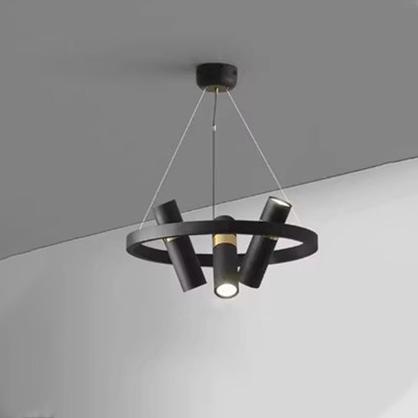 Contemporary Industrial Rotatable Glass Metal Tube Circle Ring 3/6/9-Light Chandeliers For Dining Room