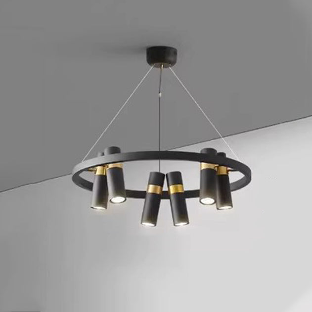 Contemporary Industrial Rotatable Glass Metal Tube Circle Ring 3/6/9-Light Chandeliers For Dining Room
