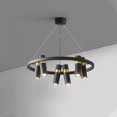 Lustres Contemporains en Verre Métal Rotatif avec Anneau de Tube pour 3/6/9 Lumières pour Salle à Manger 