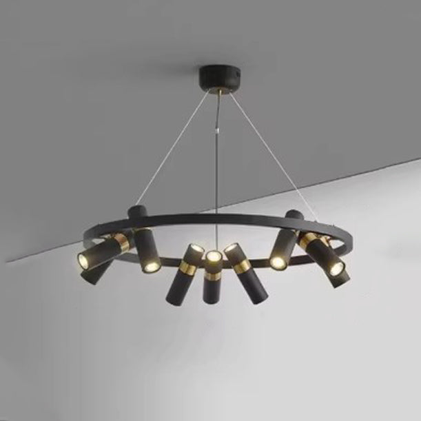 Contemporary Industrial Rotatable Glass Metal Tube Circle Ring 3/6/9-Light Chandeliers For Dining Room