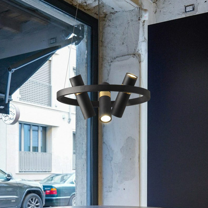 Lustres Contemporains en Verre Métal Rotatif avec Anneau de Tube pour 3/6/9 Lumières pour Salle à Manger 