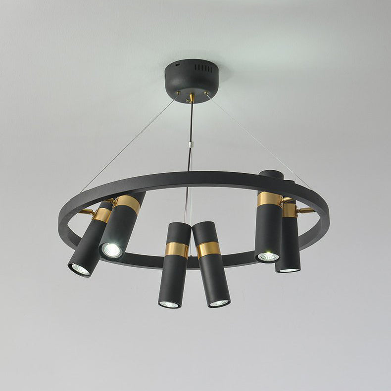 Lustres Contemporains en Verre Métal Rotatif avec Anneau de Tube pour 3/6/9 Lumières pour Salle à Manger 