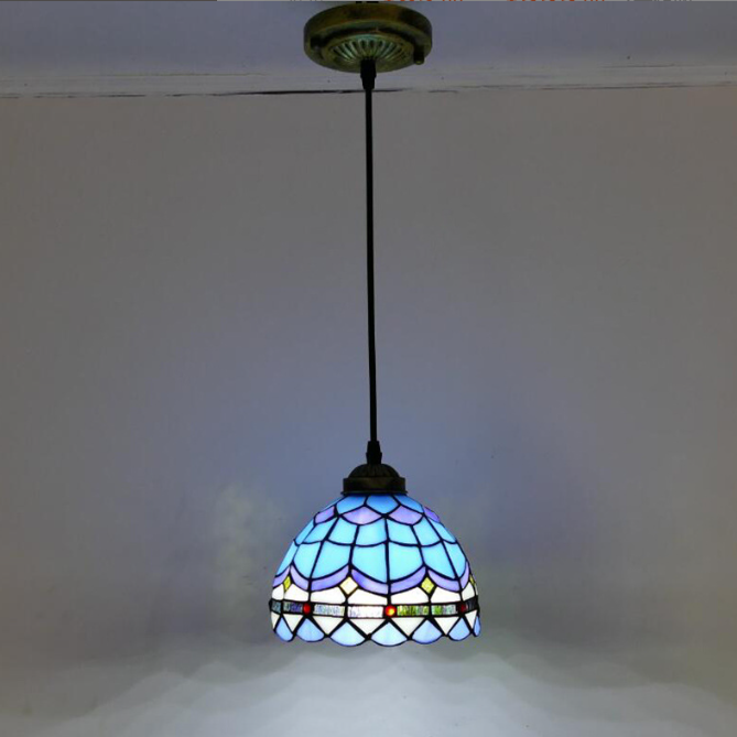 Traditionelle Tiffany Halbkugel Eisen Buntglas 1-Licht Pendelleuchte für Schlafzimmer 