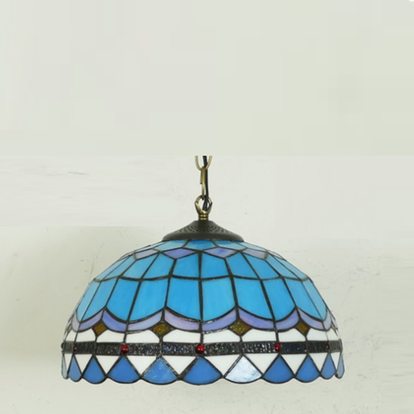Traditionelle Tiffany Halbkugel Eisen Buntglas 1-Licht Pendelleuchte für Schlafzimmer 