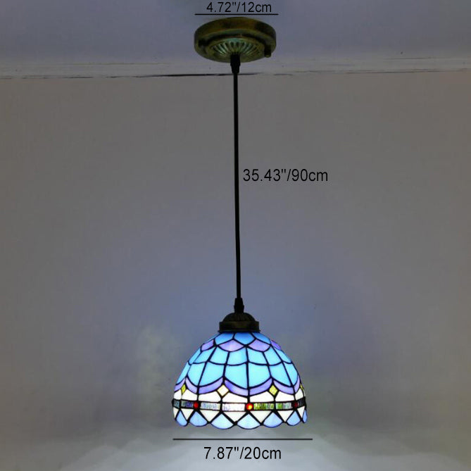 Traditionelle Tiffany Halbkugel Eisen Buntglas 1-Licht Pendelleuchte für Schlafzimmer 
