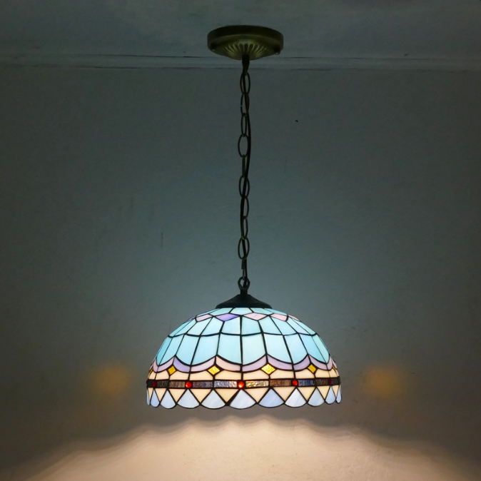 Traditionelle Tiffany Halbkugel Eisen Buntglas 1-Licht Pendelleuchte für Schlafzimmer 