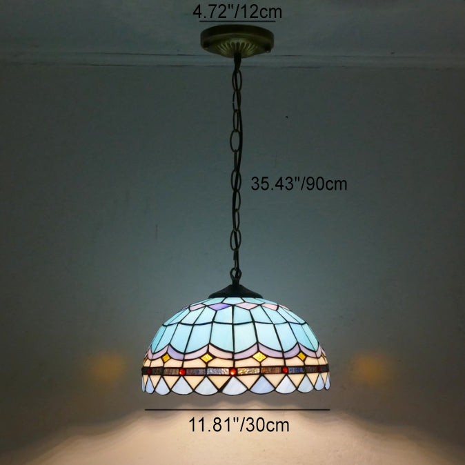 Traditionelle Tiffany Halbkugel Eisen Buntglas 1-Licht Pendelleuchte für Schlafzimmer 