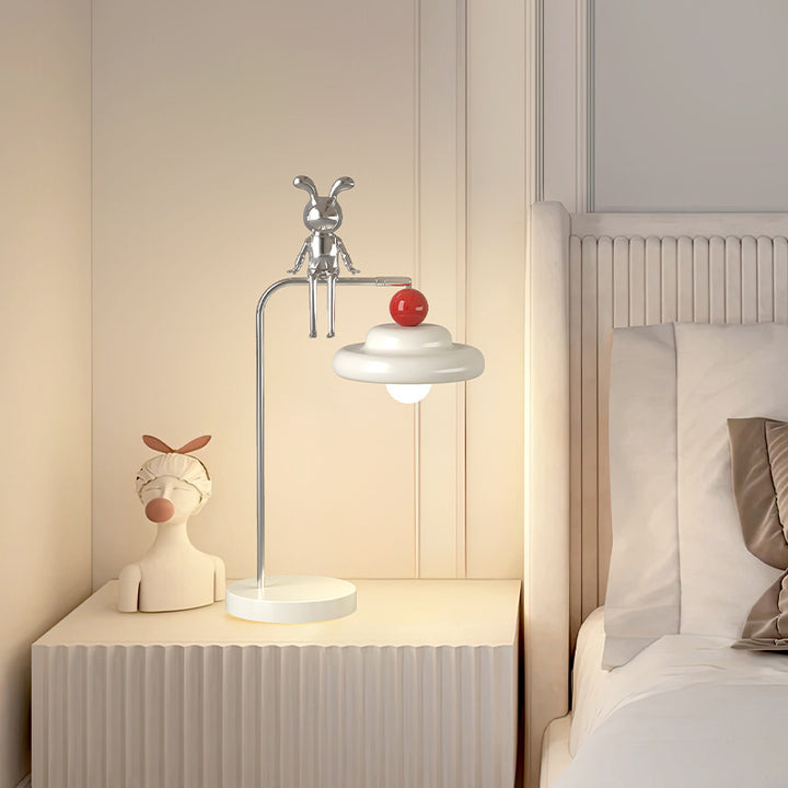 Lampe de table 1 lumière en fer avec sphère de lapin et ours dessin animé créatif contemporain pour chambre à coucher 