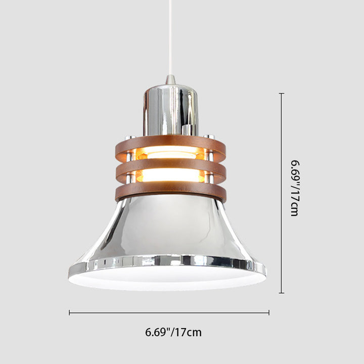 Lustre suspendu moderne minimaliste à base de disque cylindrique évasé en fer et bois à 1 lumière pour chambre 