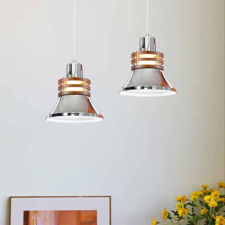 Lustre suspendu moderne minimaliste à base de disque cylindrique évasé en fer et bois à 1 lumière pour chambre 