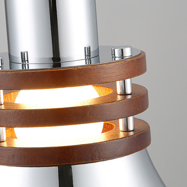 Lustre suspendu moderne minimaliste à base de disque cylindrique évasé en fer et bois à 1 lumière pour chambre 