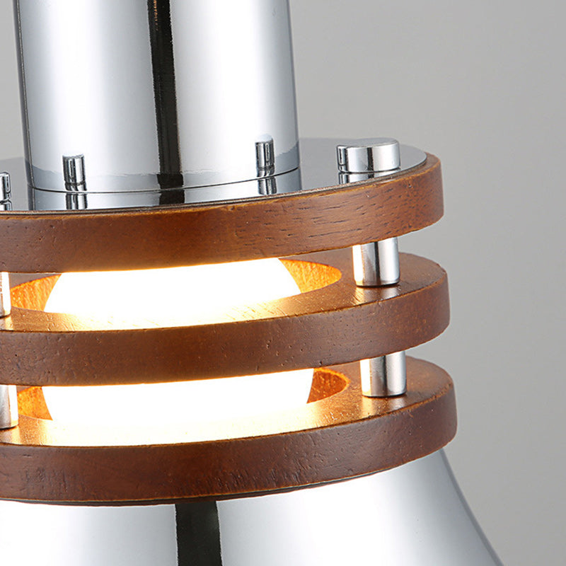 Luz colgante de 1 luz para dormitorio con base de disco cilíndrico acampanado minimalista moderno de hierro y madera 