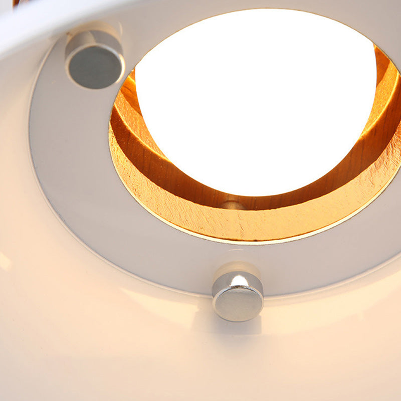 Luz colgante de 1 luz para dormitorio con base de disco cilíndrico acampanado minimalista moderno de hierro y madera 