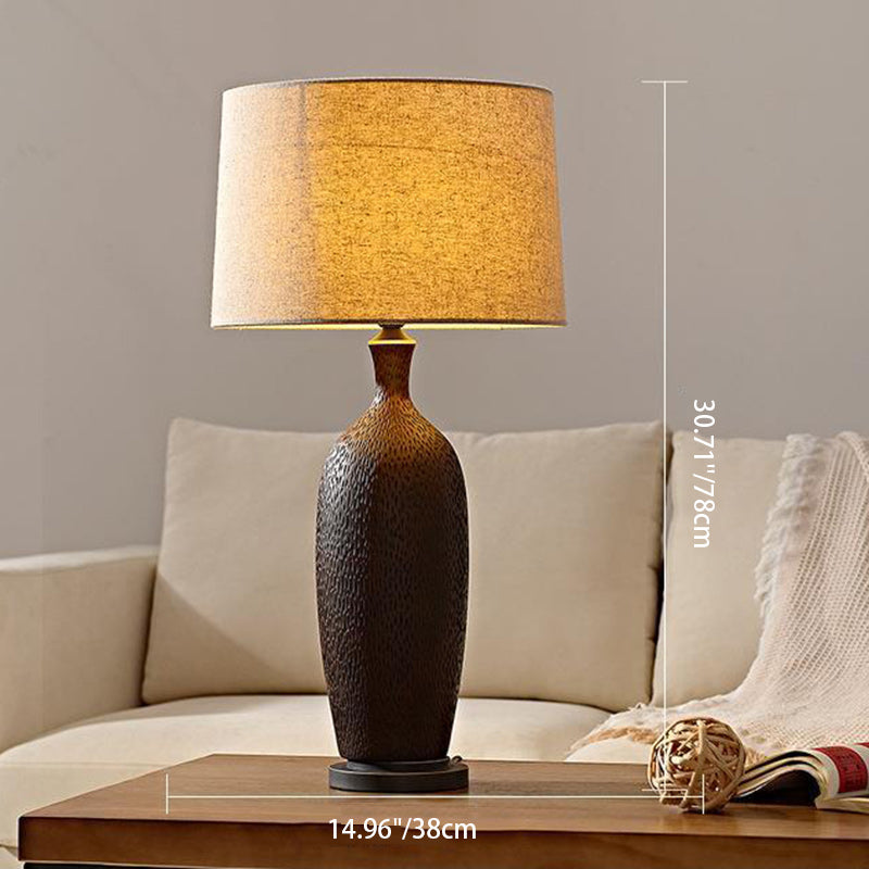 Lampe de table 1 lumière en céramique ovale chinoise traditionnelle pour salon 
