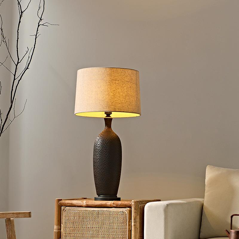 Lampe de table 1 lumière en céramique ovale chinoise traditionnelle pour salon 