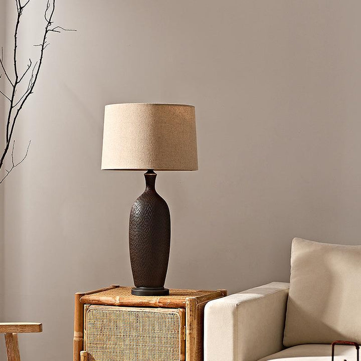 Lampe de table 1 lumière en céramique ovale chinoise traditionnelle pour salon 