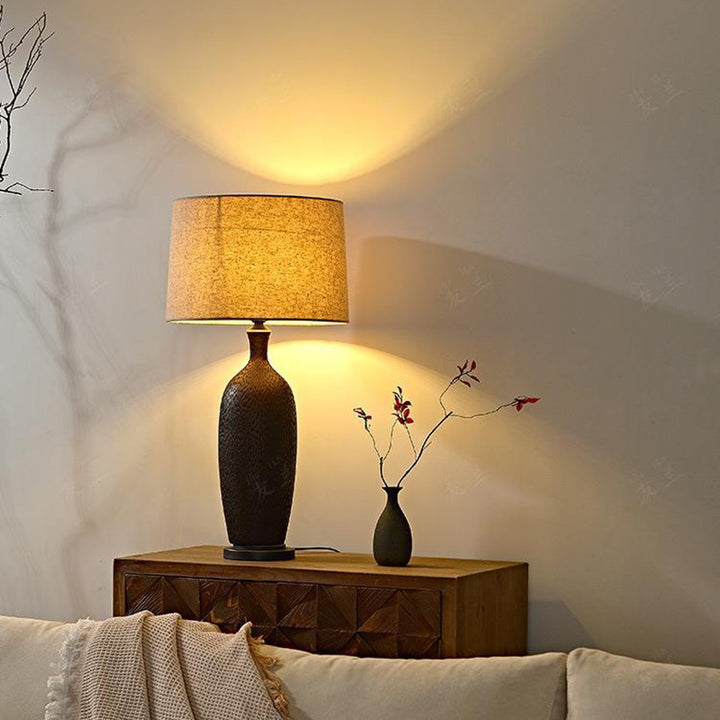 Lampe de table 1 lumière en céramique ovale chinoise traditionnelle pour salon 