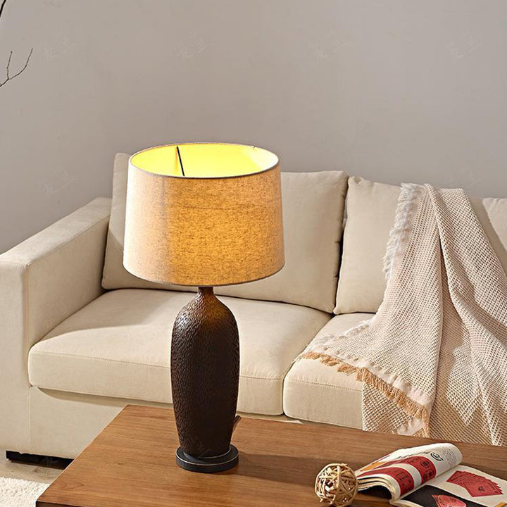 Lampe de table 1 lumière en céramique ovale chinoise traditionnelle pour salon 