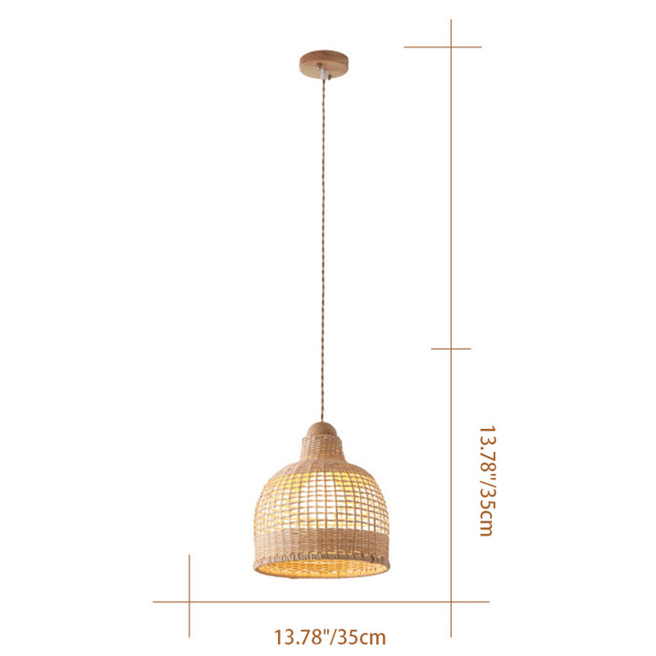 Suspension Luminaire Traditionnel Japonais Cylindre Hémisphère Disque Base Rotin Bambou 1-Lumière Pour Chambre 