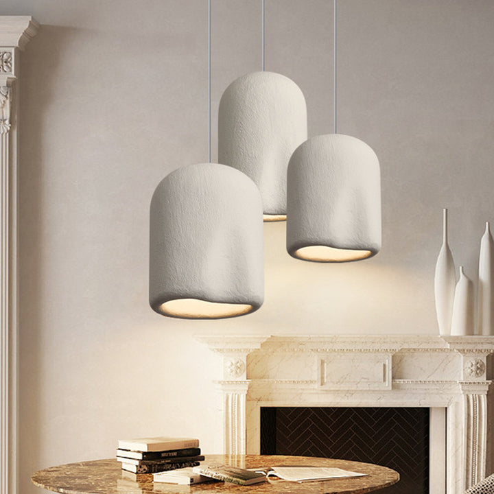 Suspension Luminaire Ovale en Plastique avec Plis Cylindriques Traditionnels Japonais à 1 Lumière pour Chambre 
