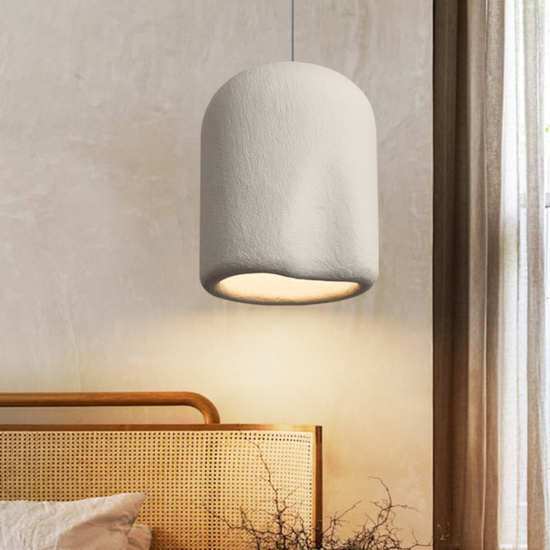 Suspension Luminaire Ovale en Plastique avec Plis Cylindriques Traditionnels Japonais à 1 Lumière pour Chambre 