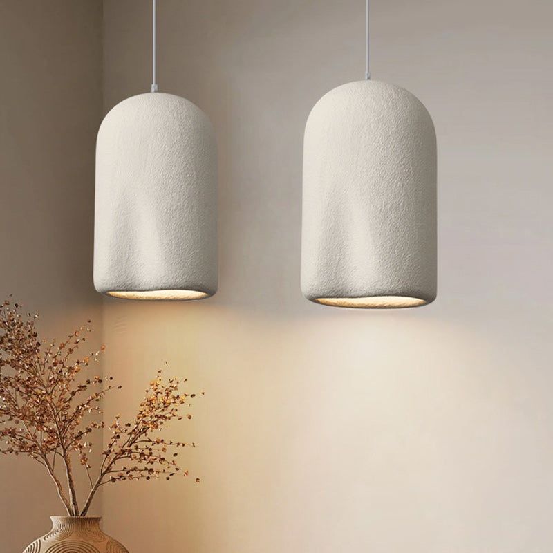 Suspension Luminaire Ovale en Plastique avec Plis Cylindriques Traditionnels Japonais à 1 Lumière pour Chambre 