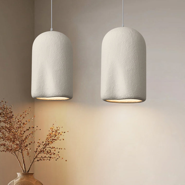 Suspension Luminaire Ovale en Plastique avec Plis Cylindriques Traditionnels Japonais à 1 Lumière pour Chambre 