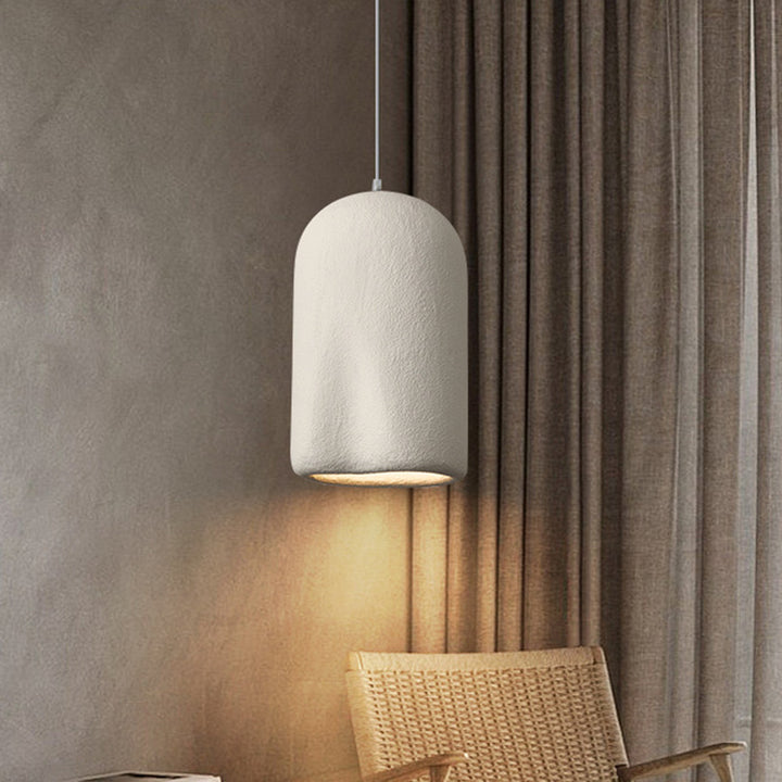 Suspension Luminaire Ovale en Plastique avec Plis Cylindriques Traditionnels Japonais à 1 Lumière pour Chambre 