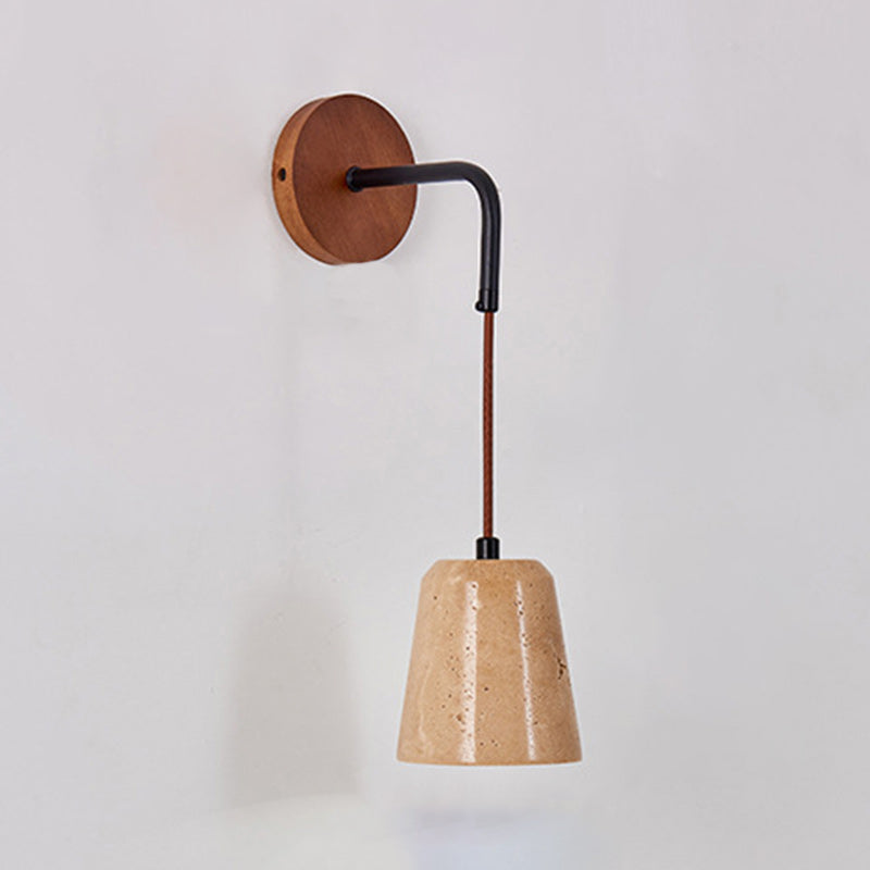 Moderna Minimalista Mesa Redonda Base de Disco Amarillo Travertino Madera Hierro Aplique de Pared de 1 Luz Para Dormitorio 