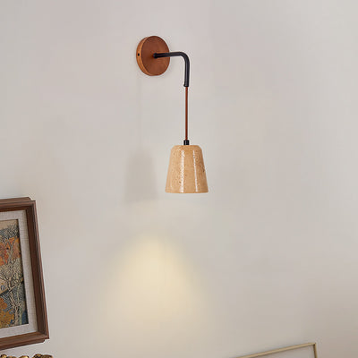 Moderna Minimalista Mesa Redonda Base de Disco Amarillo Travertino Madera Hierro Aplique de Pared de 1 Luz Para Dormitorio 