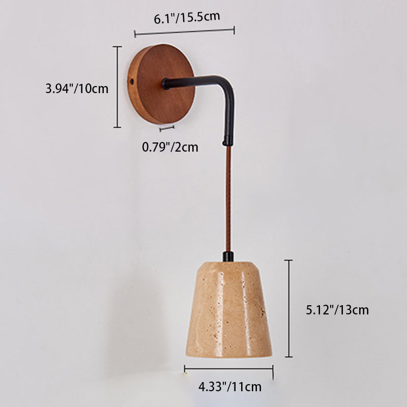 Moderna Minimalista Mesa Redonda Base de Disco Amarillo Travertino Madera Hierro Aplique de Pared de 1 Luz Para Dormitorio 