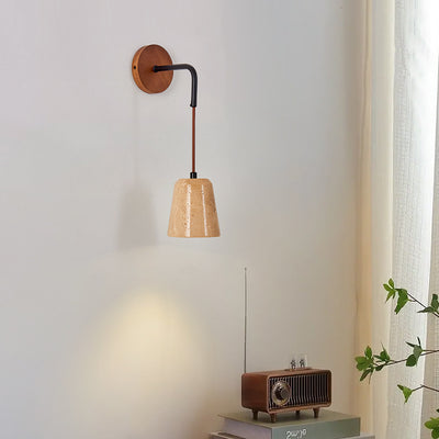 Moderna Minimalista Mesa Redonda Base de Disco Amarillo Travertino Madera Hierro Aplique de Pared de 1 Luz Para Dormitorio 