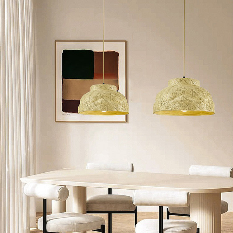 Suspension Luminaire Traditionnel Japonais en Résine Sculptée à Rayures avec Disque et Bassin, 1 Lumière pour Chambre 