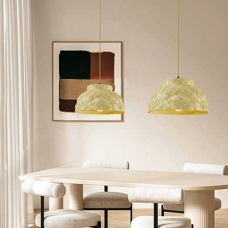 Suspension Luminaire Traditionnel Japonais en Résine Sculptée à Rayures avec Disque et Bassin, 1 Lumière pour Chambre 