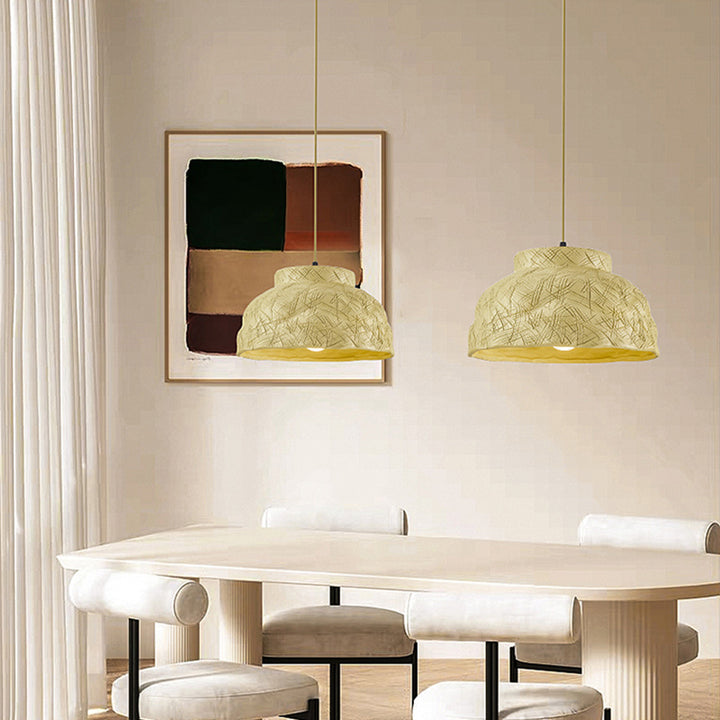 Suspension Luminaire Traditionnel Japonais en Résine Sculptée à Rayures avec Disque et Bassin, 1 Lumière pour Chambre 