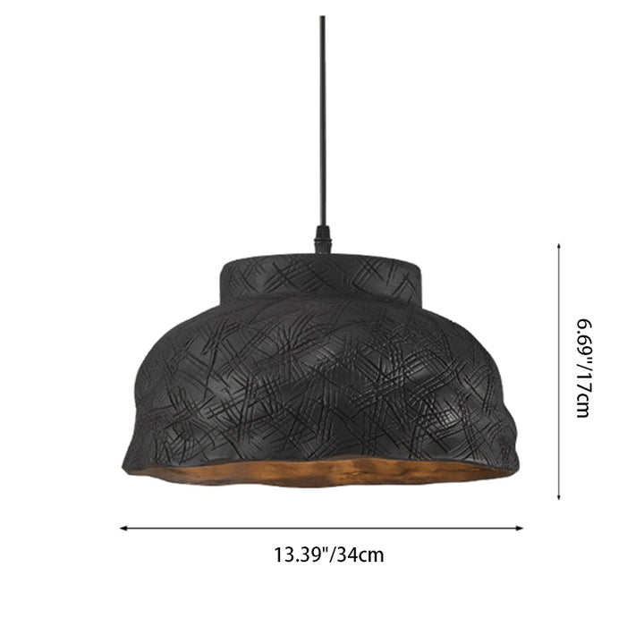 Suspension Luminaire Traditionnel Japonais en Résine Sculptée à Rayures avec Disque et Bassin, 1 Lumière pour Chambre 
