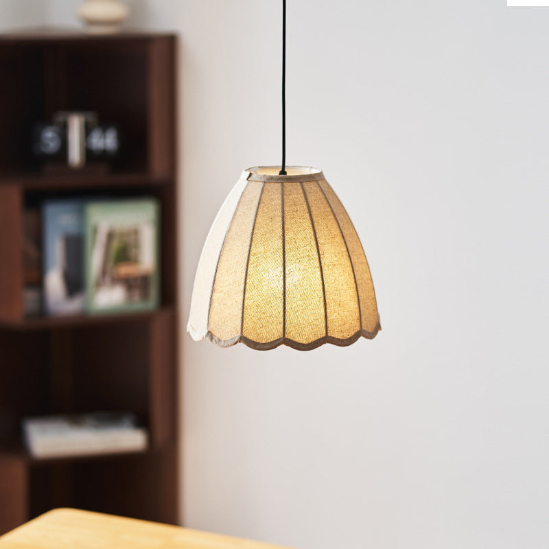 Tissu en fer à rayures verticales rondes traditionnelles japonaises Vague Fond 1-Lumière Suspension Pour Chambre 