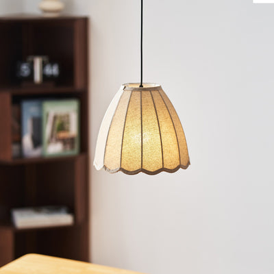 Traditionelle japanische runde Pendelleuchte mit Wellenboden und vertikalem Streifen aus Eisengewebe, 1 Licht, für Schlafzimmer 