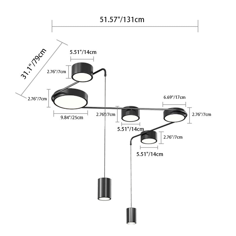 Lumière de plafond LED moderne minimaliste en fer avec cylindre long pour salon 