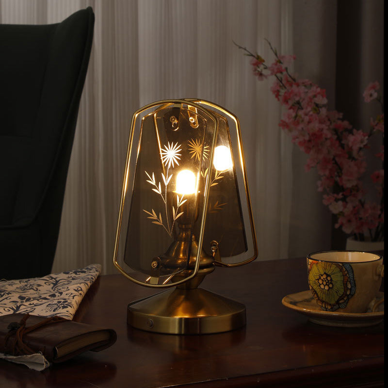 Lampe de table traditionnelle vintage rectangulaire ovale à base de disque en fer acrylique à 1 lumière pour chambre 