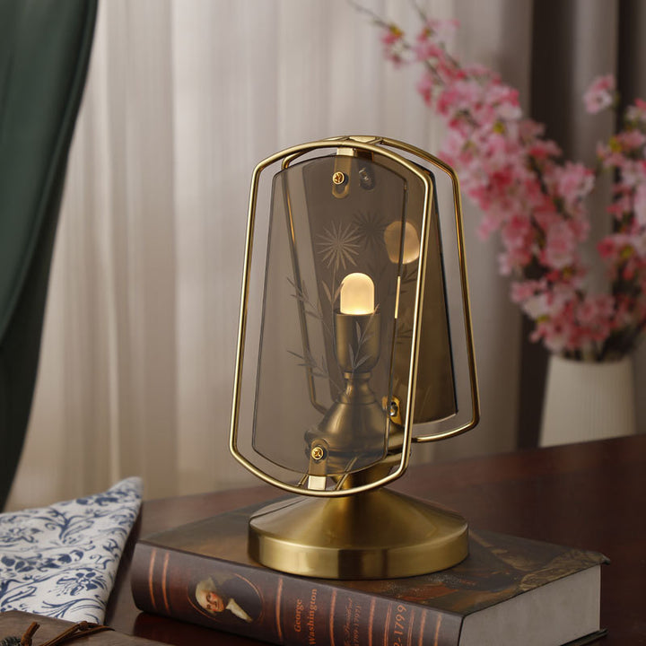 Lampe de table traditionnelle vintage rectangulaire ovale à base de disque en fer acrylique à 1 lumière pour chambre 