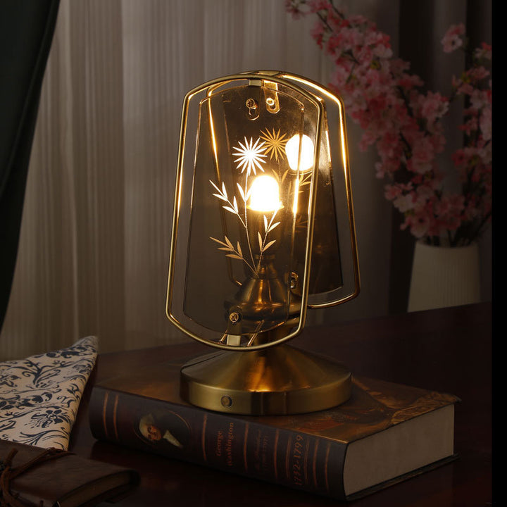 Lampe de table traditionnelle vintage rectangulaire ovale à base de disque en fer acrylique à 1 lumière pour chambre 