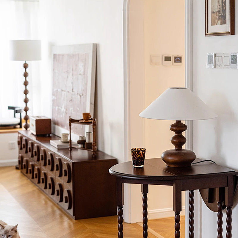 Lámpara de mesa de 1 luz para dormitorio de tela esférica ovalada redonda cilindro tradicional francesa de madera maciza 