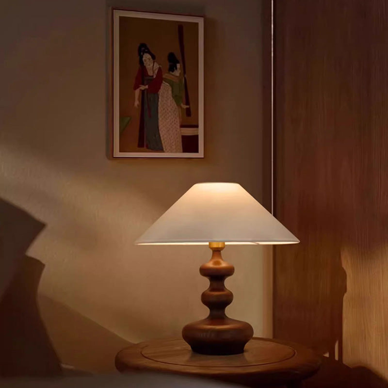 Lámpara de mesa de 1 luz para dormitorio de tela esférica ovalada redonda cilindro tradicional francesa de madera maciza 