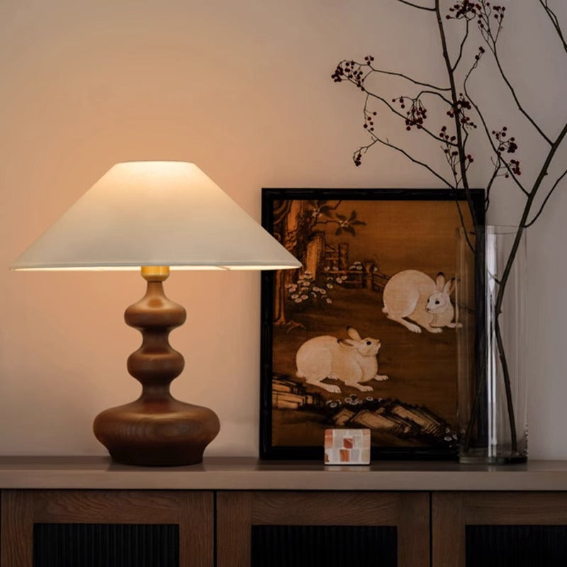 Lámpara de mesa de 1 luz para dormitorio de tela esférica ovalada redonda cilindro tradicional francesa de madera maciza 