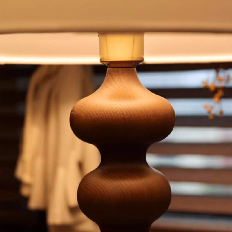 Lámpara de mesa de 1 luz para dormitorio de tela esférica ovalada redonda cilindro tradicional francesa de madera maciza 