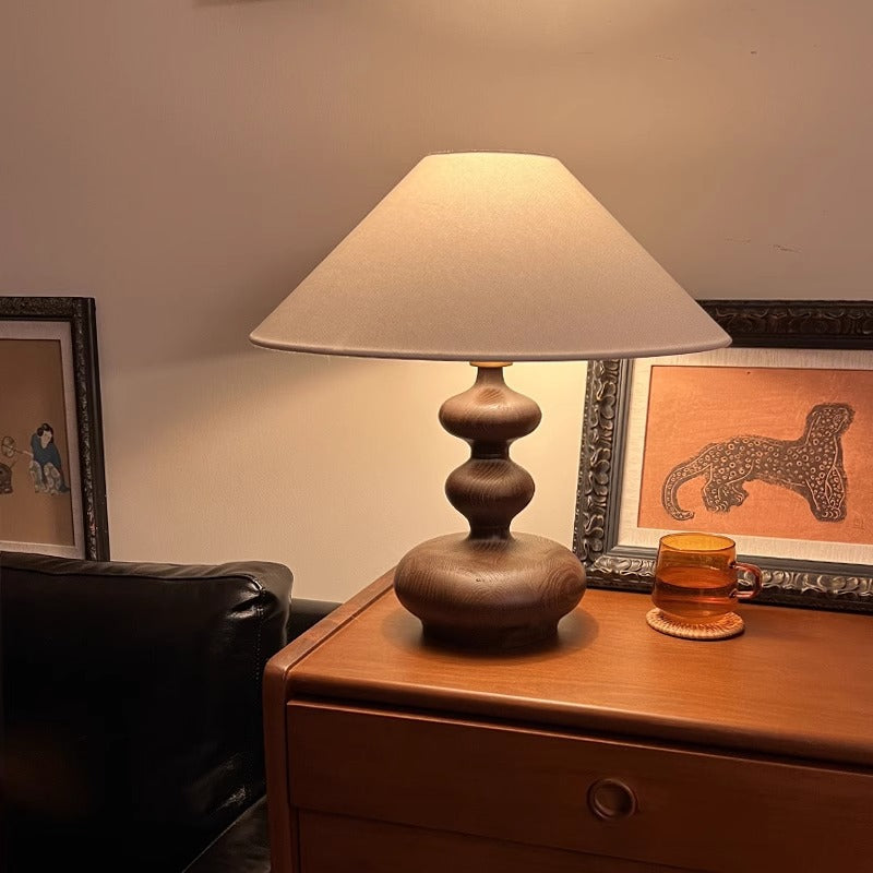 Lampe de table traditionnelle française cylindre ronde ovale sphérique en tissu bois massif 1 lumière pour chambre 