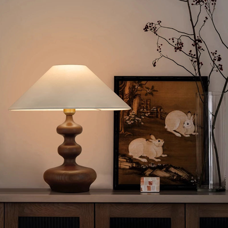 Lámpara de mesa de 1 luz para dormitorio de tela esférica ovalada redonda cilindro tradicional francesa de madera maciza 
