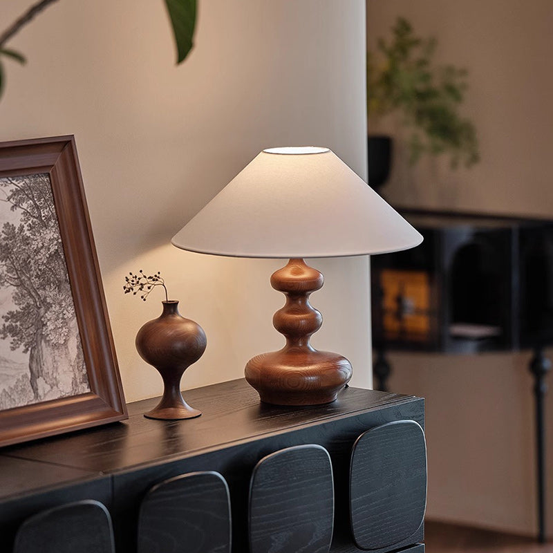 Lampe de table traditionnelle française cylindre ronde ovale sphérique en tissu bois massif 1 lumière pour chambre 